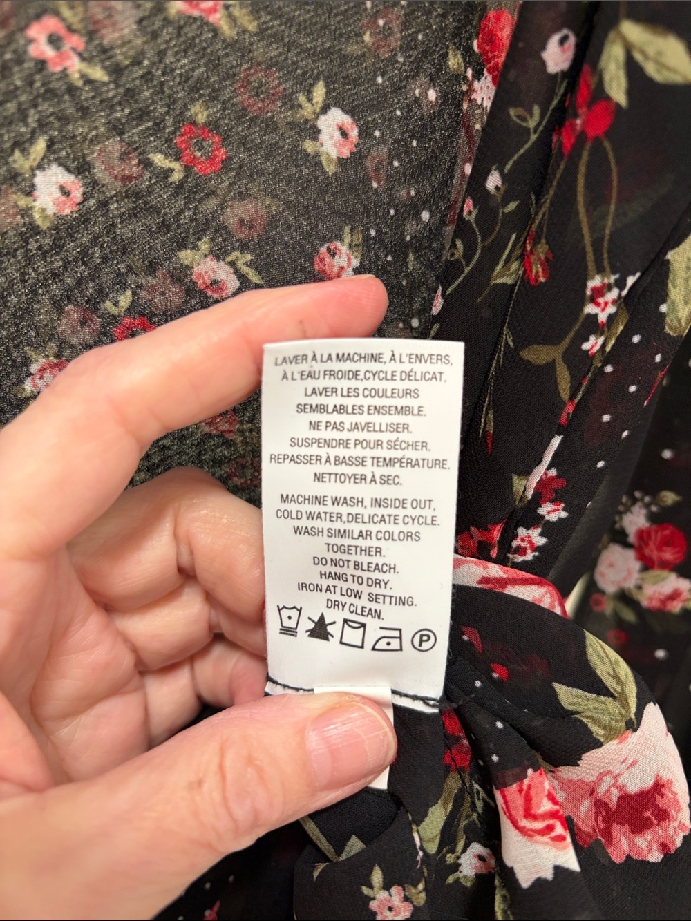 Reitmans Black Sheer Floral Button-Up Blouse with Pink Roses - Picture 5 of 6